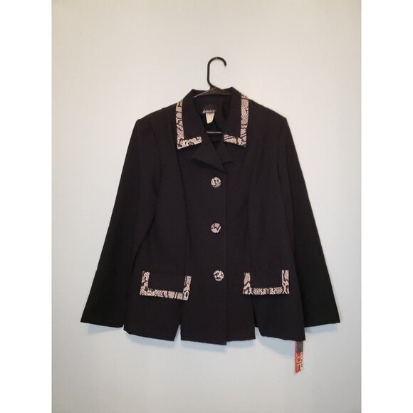 Whirlaway Frocks Jackets & Blazers - Vtg Whirlaway Frocks Womens 14 Blazer Jacket Button Front Black Snakeskin Trim